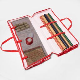 OHS Christmas 1 x Wrapping Paper Storage Organiser Nordic Xmas Gift Wrap Bag in Red - thumbnail 1