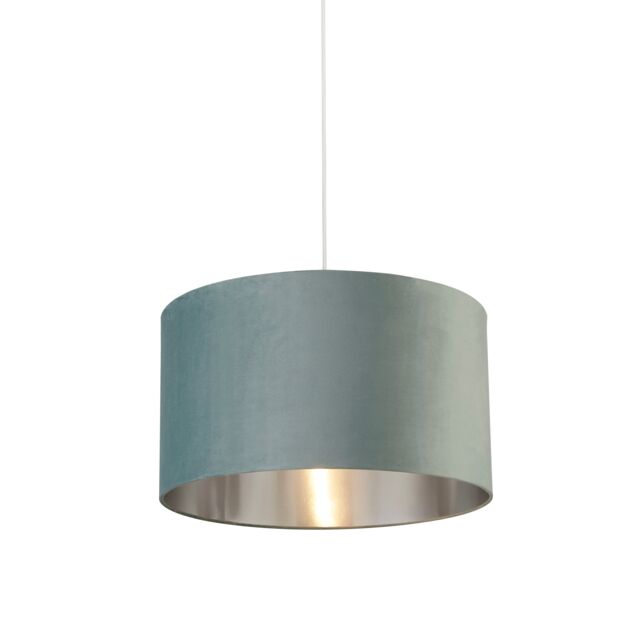 Lighting Collection Sage Green Velvet Drum Shade Silver Inner D50Cm Lamp Shade - image 1