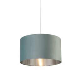 Lighting Collection Sage Green Velvet Drum Shade Silver Inner D50Cm Lamp Shade