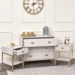 Melody Maison Large 3 Drawer Chest Of Drawers & Pair Of Bedside Tables - Elle Stone Range in Light Grey - thumbnail 3
