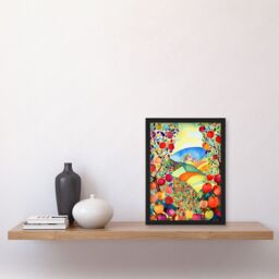 Artery8 Apple Tree Orchard Fields In Summer Folk Art Landscape Watercolour Painting Artwork Framed Wall Art Print A4 in Black - thumbnail 2