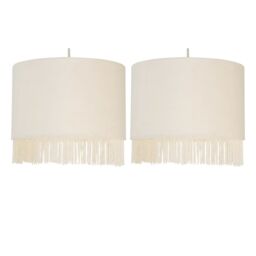 First Choice Lighting Set of 2 Fringed - Off-White 23cm Fringed Velvet Pendant Shades - thumbnail 1