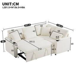 Merax L-Shaped Pull-Out Corner Sofa Bed with Smart USB Ports & Storage in Beige - thumbnail 9