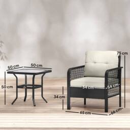 OUTSUNNY 3 Pieces Rattan Bistro Set with Tempered Glass Table Cream - thumbnail 3