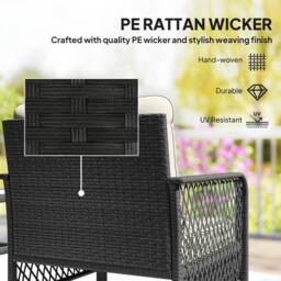 OUTSUNNY 3 Pieces Rattan Bistro Set with Tempered Glass Table Cream - thumbnail 6