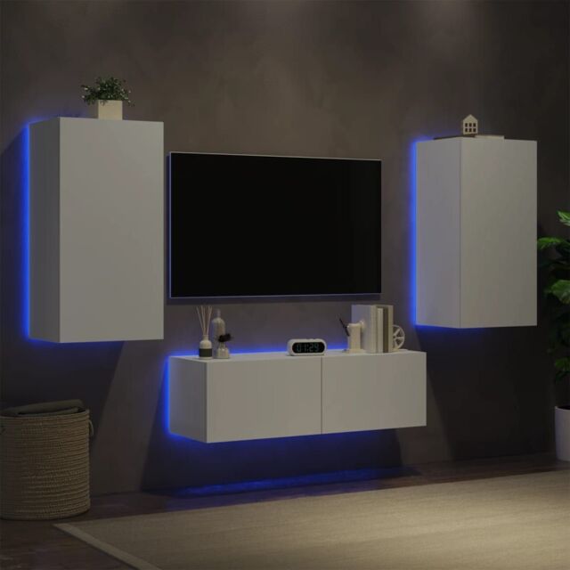 Berkfield Home 3 Piece TV Wall Cabinets with LED Lights White - image 1