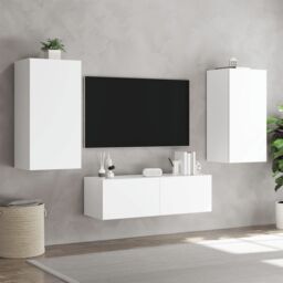 Berkfield Home 3 Piece TV Wall Cabinets with LED Lights White - thumbnail 4