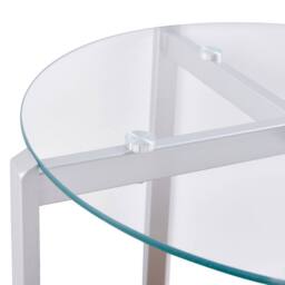 Wyld and Coco 50cm Round Side Table Chromed Metal Tempered Glass Top Light Wood in Silver - thumbnail 3