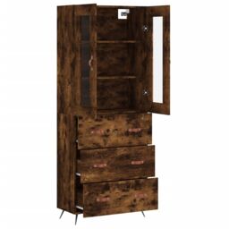 Berkfield Home Highboard Smoked Oak 69.5x34x180 cm Engineered Wood in Brown - thumbnail 4