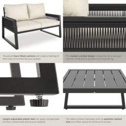 tectake Captive aluminum garden lounge set in rope design in Dark Grey - Size: 2 Seater - thumbnail 5