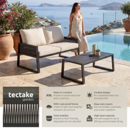 tectake Captive aluminum garden lounge set in rope design in Dark Grey - Size: 2 Seater - thumbnail 2