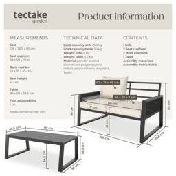 tectake Captive aluminum garden lounge set in rope design in Dark Grey - Size: 2 Seater - thumbnail 6