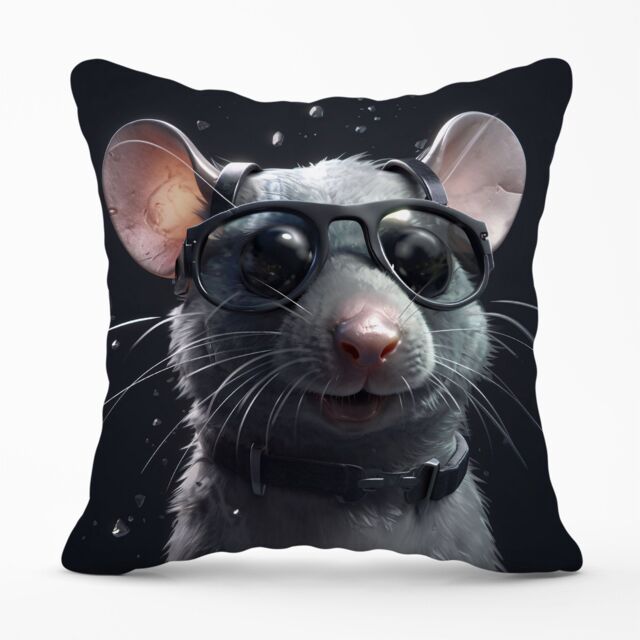 Warren Reed - Designer Splashart Rat In Glasses Cushions in Grey - Size: 45 cm x 45 cm - image 1