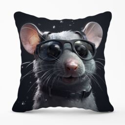 Warren Reed - Designer Splashart Rat In Glasses Cushions in Grey - Size: 45 cm x 45 cm - thumbnail 1