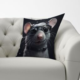 Warren Reed - Designer Splashart Rat In Glasses Cushions in Grey - Size: 45 cm x 45 cm - thumbnail 3