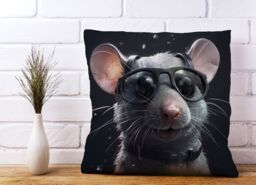 Warren Reed - Designer Splashart Rat In Glasses Cushions in Grey - Size: 45 cm x 45 cm - thumbnail 2