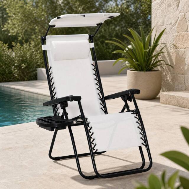 STILVORA Sun Lounger Foldable Steel Frame White - image 1