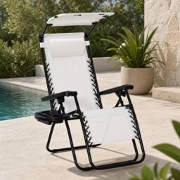 STILVORA Sun Lounger Foldable Steel Frame White - thumbnail 1