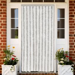 Berkfield Home Fly Curtain Light Grey & White 90x200 cm Chenille - thumbnail 1