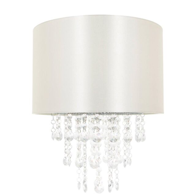 Happy Homewares Modern Satin Fabric Pendant Light Shade with Acrylic Droplets in Cream - Size: 12 inches - image 1