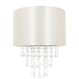 Happy Homewares Modern Satin Fabric Pendant Light Shade with Acrylic Droplets in Cream - Size: 12 inches - thumbnail 1