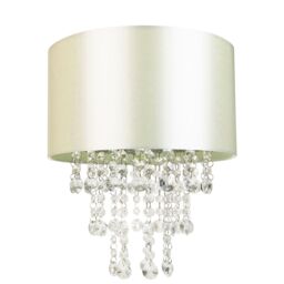 Happy Homewares Modern Satin Fabric Pendant Light Shade with Acrylic Droplets in Cream - Size: 12 inches - thumbnail 2