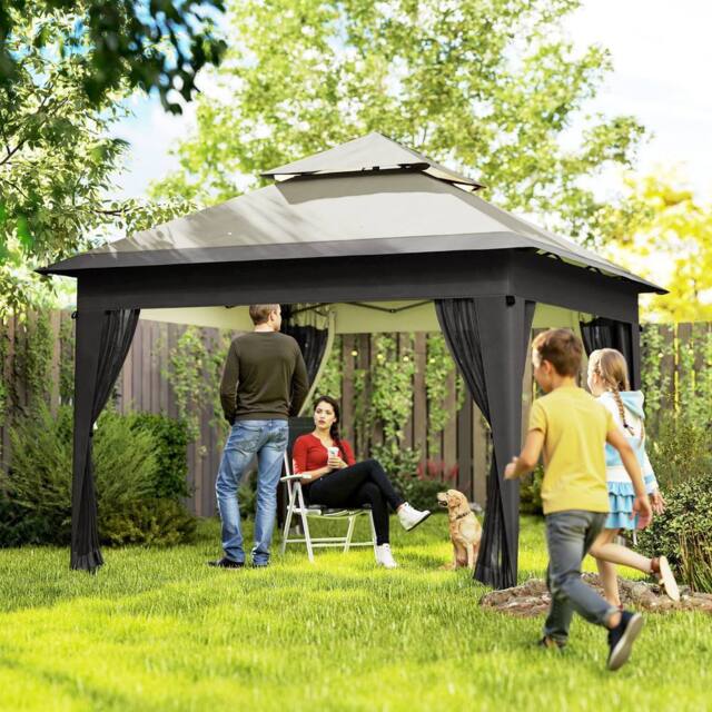 OUTSUNNY 3 x 3(m) Pop Up Gazebo, Instant Shelter with Mosquito Netting in Light Grey - image 1