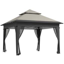 OUTSUNNY 3 x 3(m) Pop Up Gazebo, Instant Shelter with Mosquito Netting in Light Grey - thumbnail 2
