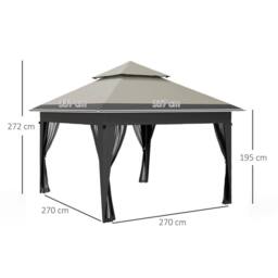 OUTSUNNY 3 x 3(m) Pop Up Gazebo, Instant Shelter with Mosquito Netting in Light Grey - thumbnail 3