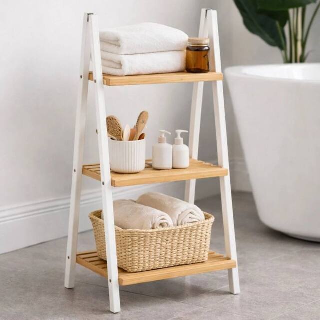 EONLION 3 Tier Bamboo Bathroom Shelf Natural in Brown - image 1