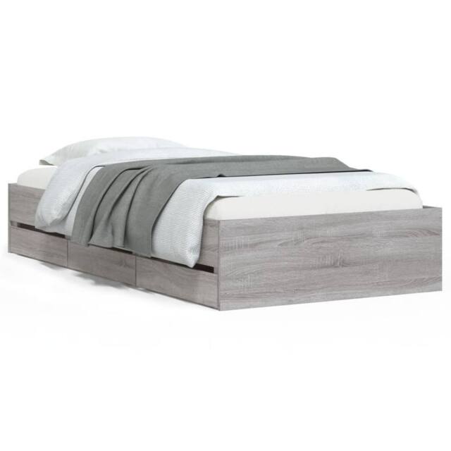 Berkfield Home Bed Frame w/Drawers Frame Grey Sonoma 75x190 cm Small Single - image 1
