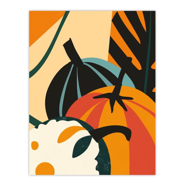 "Artery8 Butternut Squash Pumpkin Abstract Painting Bold Wall Art Print in Orange - Size: W24"" x H32""" - image 1