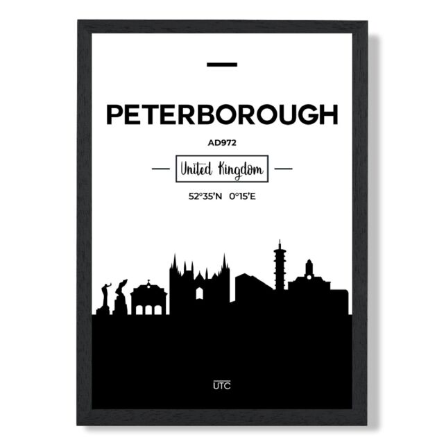 ARTZE Peterborough Black & White City Skyline Framed Print SIZE: A4 with Black Frame - image 1