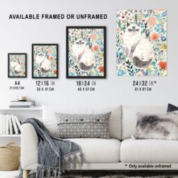 "Artery8 Ragdoll Cat Lover Pet & Watercolour Wildflowers Wall Art Print - Size: W18"" x H24""" - thumbnail 3
