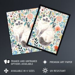 "Artery8 Ragdoll Cat Lover Pet & Watercolour Wildflowers Wall Art Print - Size: W18"" x H24""" - thumbnail 2
