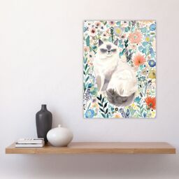 "Artery8 Ragdoll Cat Lover Pet & Watercolour Wildflowers Wall Art Print - Size: W18"" x H24""" - thumbnail 4