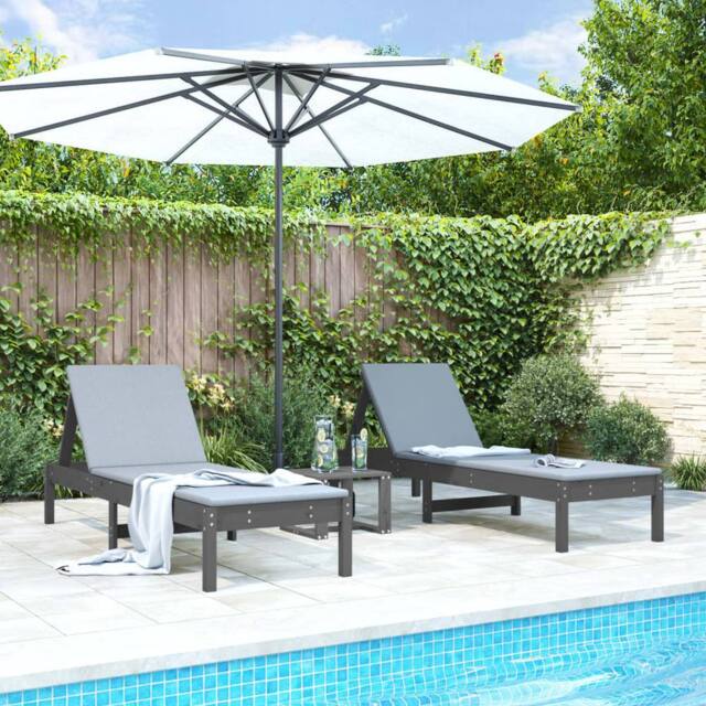 Berkfield Home Sun Loungers 2 pcs Grey 199.5x60x74 cm Solid Wood Pine - image 1
