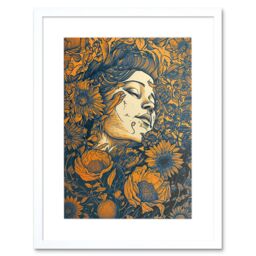 "Artery8 Wall Art Print Loving Spring Floral Boho Duotone Artwork Framed 9X7 Inch in White - Size: W7"" x H9""" - thumbnail 1