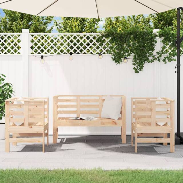 Berkfield Home Beautiful 3 Piece Garden Lounge Set Solid Wood Pine in Light Tan - image 1