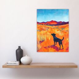 "Artery8 Black Labrador in Countryside Landscape Dog Lover Wall Art Print in Orange - Size: W18"" x H24""" - thumbnail 4