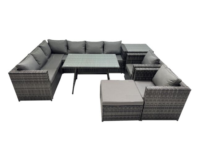 Fimous 9-seater Outdoor PE Rattan Sofa Set with with 2 Chair Stool Side Table in Dark Grey - image 1