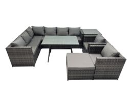 Fimous 9-seater Outdoor PE Rattan Sofa Set with with 2 Chair Stool Side Table in Dark Grey - thumbnail 1
