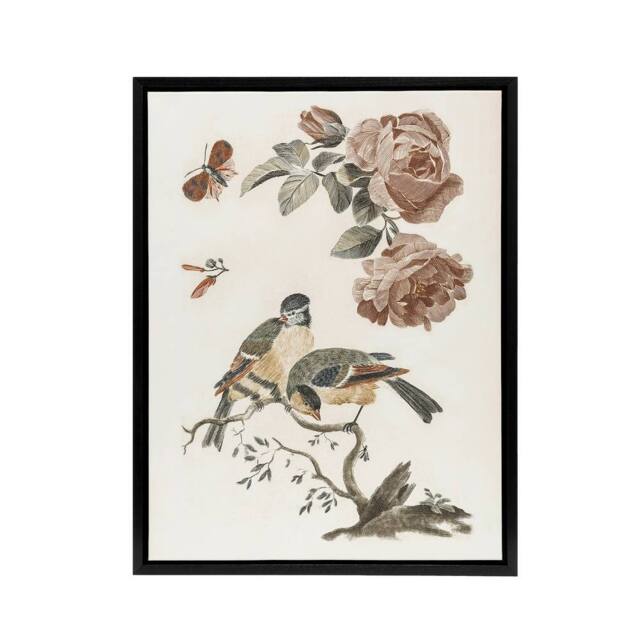 "Artery8 Roses Butterfly A Blue & Great Tit Teyler Black Framed Canvas Art in White - Size: W12"" x H16""" - image 1