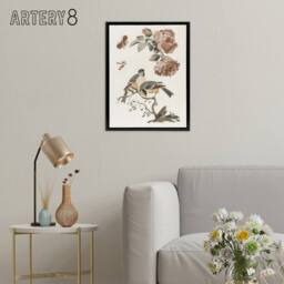 "Artery8 Roses Butterfly A Blue & Great Tit Teyler Black Framed Canvas Art in White - Size: W12"" x H16""" - thumbnail 3