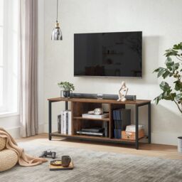 VASAGLE TV Stand Cabinet Open Shelves Console Large TVs Entertainment Room in Brown - thumbnail 2