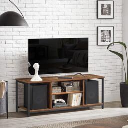 VASAGLE TV Stand Cabinet Open Shelves Console Large TVs Entertainment Room in Brown - thumbnail 1