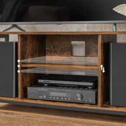 VASAGLE TV Stand Cabinet Open Shelves Console Large TVs Entertainment Room in Brown - thumbnail 4
