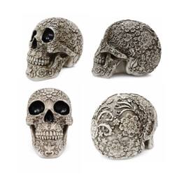 Voltico Floral Gothic Resin Skull Decorative Ornament in Beige - thumbnail 2