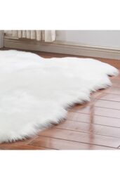 Living and Home 180x110cm White Irregular Wavy Area Rugs Living Room Faux Wool Plush Window & Sofa Cushion Mat - Size: 110 cm x 180 cm - thumbnail 5
