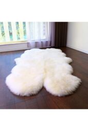 Living and Home 180x110cm White Irregular Wavy Area Rugs Living Room Faux Wool Plush Window & Sofa Cushion Mat - Size: 110 cm x 180 cm - thumbnail 4